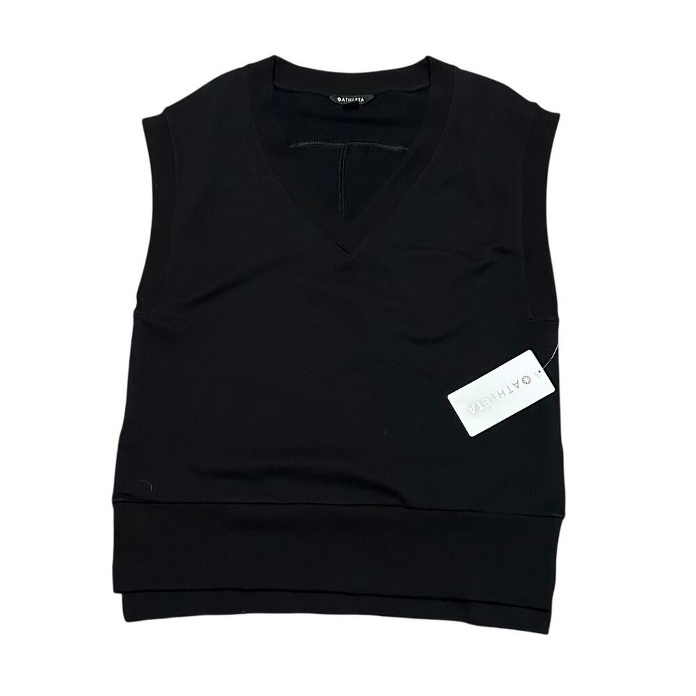 Athleta New Retroterry V-Neck Top Black Minimalist Chic Size Medium
